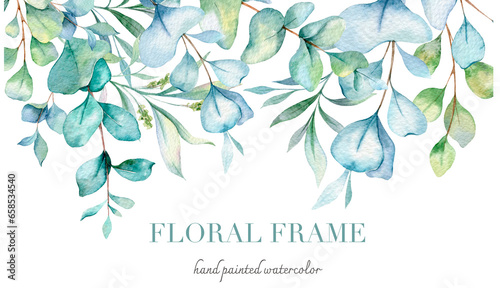 Fotografie Eucalyptus Watercolor Frame