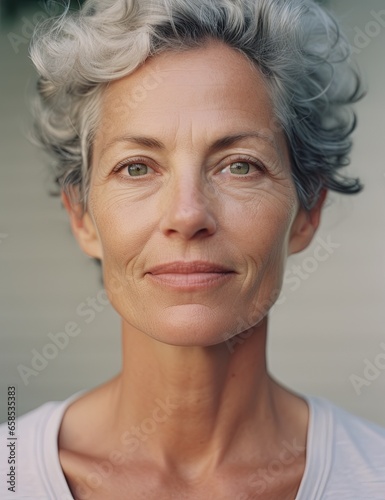 Senior Woman's Close-up Portrait with Gray Hair and Short Hairstyle, AI generated