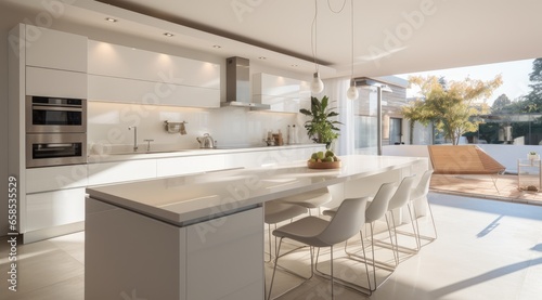 New kitchen in modern luxury home. © kardaska