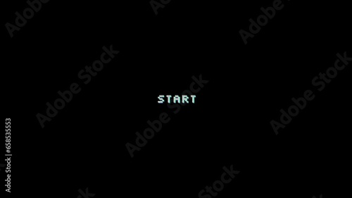 Text animation - start - with glitch and noise effect on black background