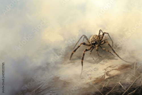 a spider jumping on a pale area. Generative AI