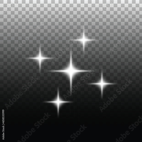 White sparks light up stars on a transparent background
