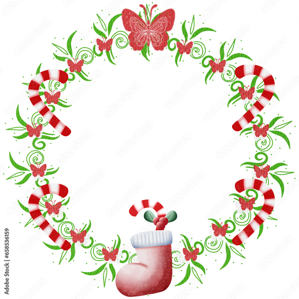 Naklejka premium Christmas wreaths with flowers leaf wreaths,