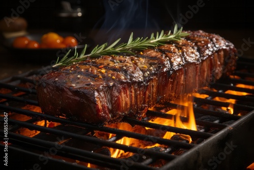 Grilled steak on the grill.