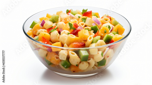 Delicious Bowl of Hawaiian Macaroni Pasta Salad Isolated on white background