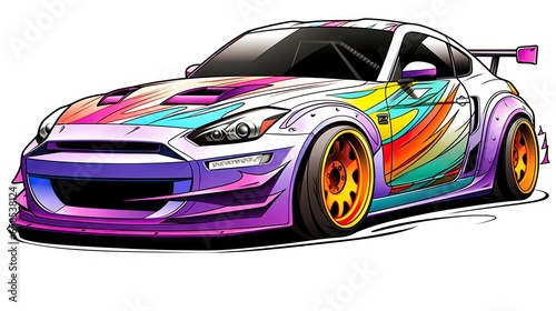  a colorful car with a hood on it s hood.  generative ai