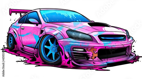  a pink and blue car painted in pink and blue ink.  generative ai