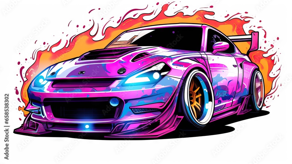  a car with a lot of flames on the side of it.  generative ai