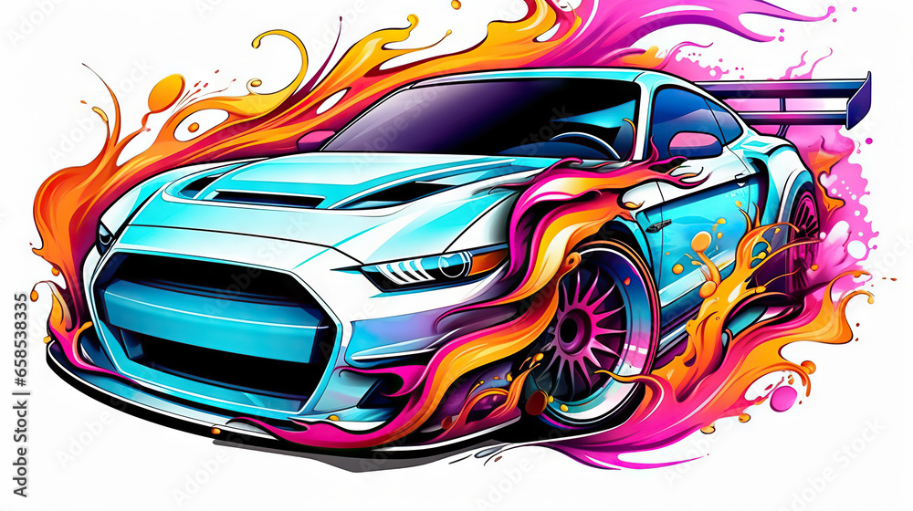  a car with a lot of colors on it's body.  generative ai