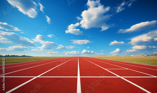 A vibrant athletics track and field