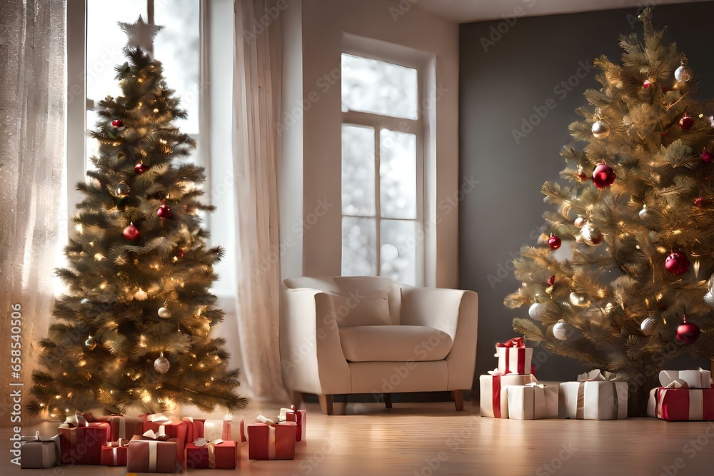 a Christmas tree with red and white ornaments

