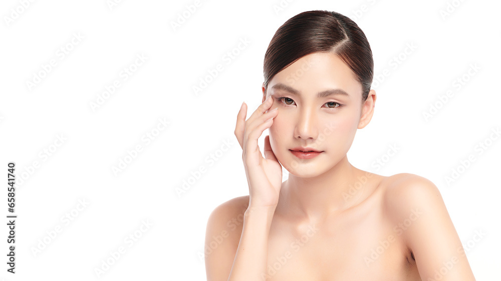 Beautiful young asian woman with clean fresh skin on white background, Face care, Facial treatment, Cosmetology, beauty and spa, Asian women portrait. Beautiful young asian woman with clean fresh skin on white background, Face care, Facial treatment, Cosmetology, beauty and spa, Asian women portrait.