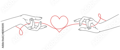 Two hand with heart line art style vector illustration