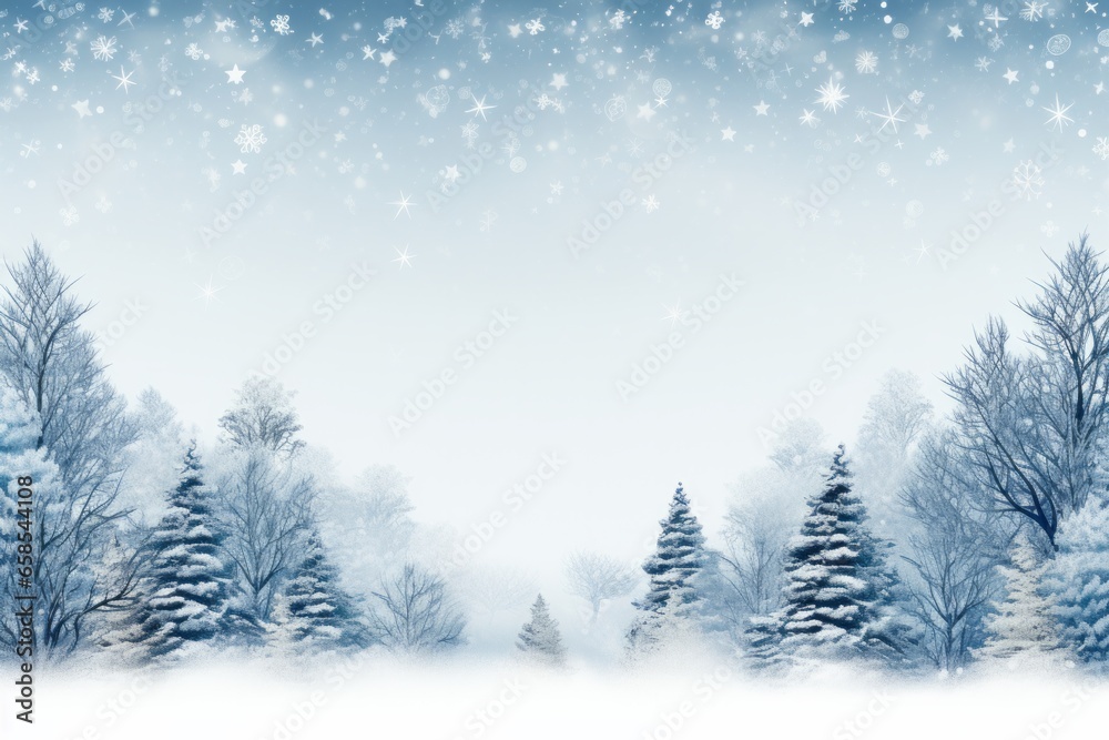 Illustration of a winter wonderland with snow-covered trees created with Generative AI technology