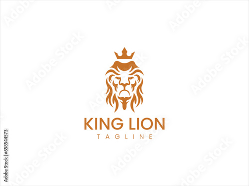 Lion head logo with crown icon design vector template 