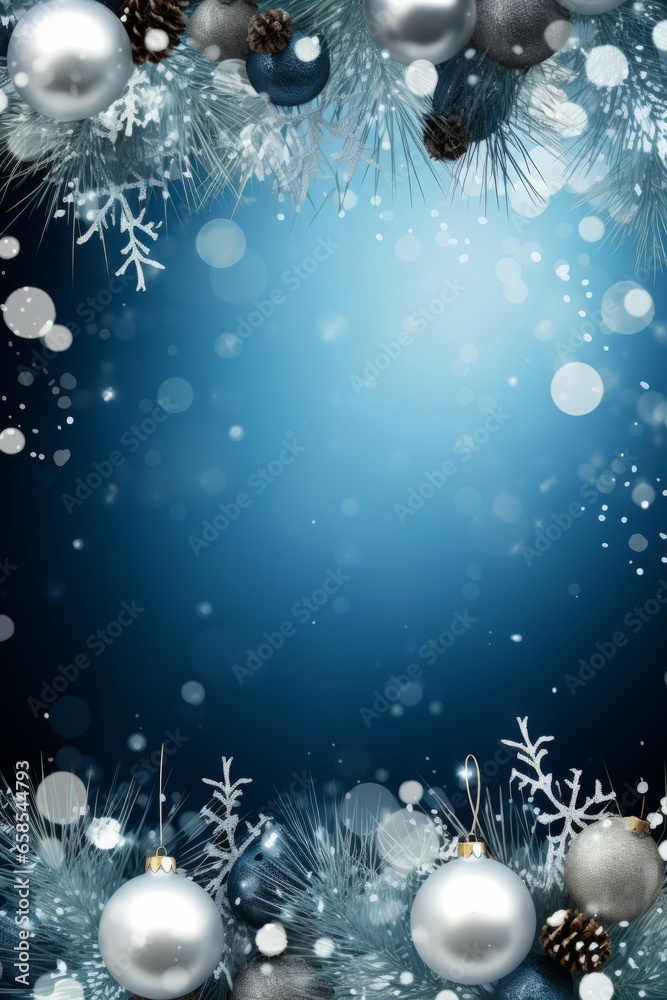 Blue Christmas Background with Elegant, Sparkling white and silver Ornaments. Festive background with copy space Blue Christmas Background with Elegant, Sparkling white and silver Ornaments. Festive background with copy space