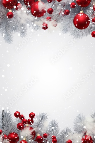 Red and Silver Christmas Ornaments Against a Festive Background - Copy space