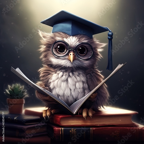 owl teacher with books, generative ai