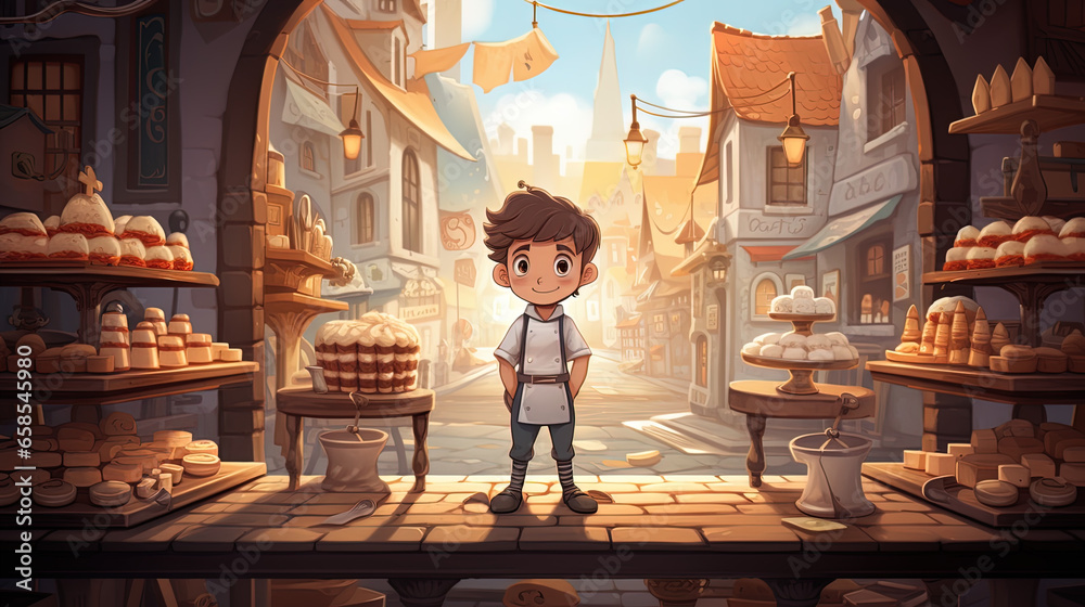 person in Bread shop in old town style, generative ai person in Bread shop in old town style, generative ai