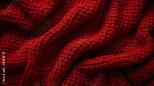 A texturized background featuring a bright red knit sweater. Soft and warm fabric. photo