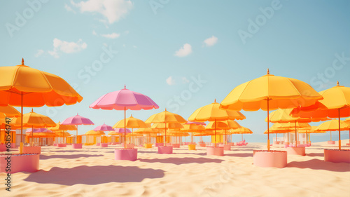 Beach umbrellas on a sunny day. 
