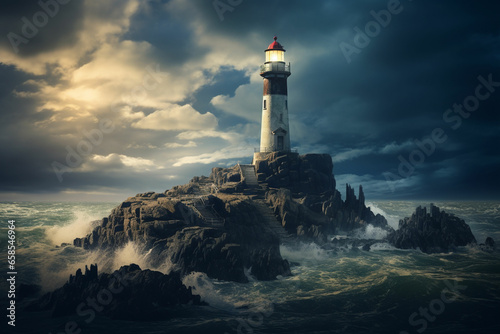 Wallpaper Mural A lighthouse on a rock in the middle of the ocean Torontodigital.ca