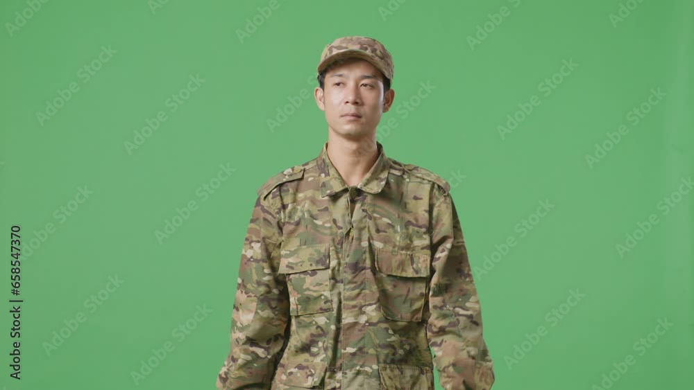 Asian Man Soldier Walking And Looking Around In The Green Screen Background Studio
Asian Man Soldier Walking And Looking Around In The Green Screen Background Studio