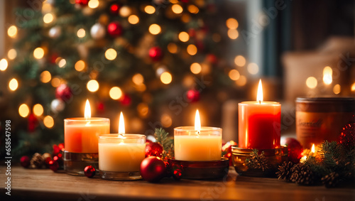 Cozy Christmas Atmosphere with a Candle - Blurred Background