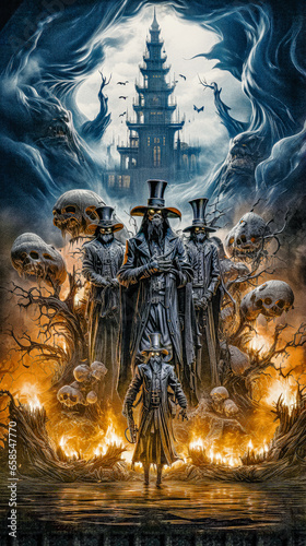 fantasy horror with skulls and a castle in the background. Halloween Parade poster