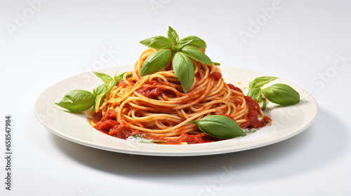Delicious Plate of Spaghetti with Tomato Sauce on white background