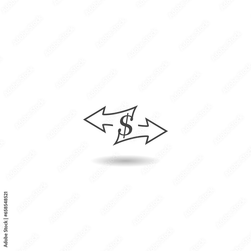 Money transfer icon. Money flow line icon with shadow Money transfer icon. Money flow line icon with shadow