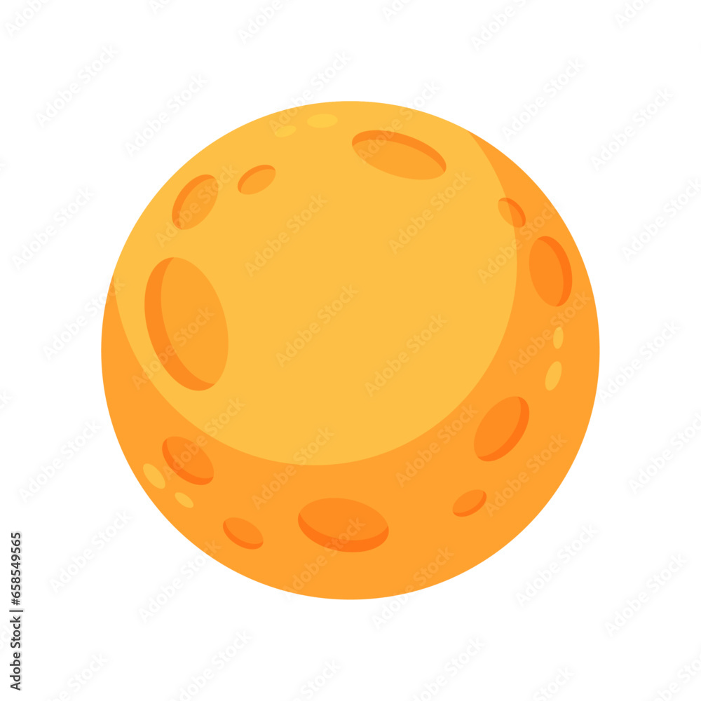 Vector cartoon yellow space planet with craters moon Vector cartoon yellow space planet with craters moon