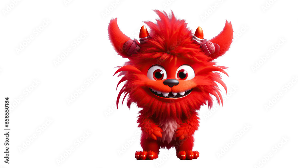 Adorable 3D Cartoon Character - Cute Red Furry Monster