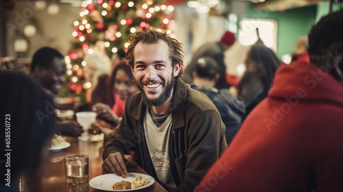 homeless dining room smile christmas photo
