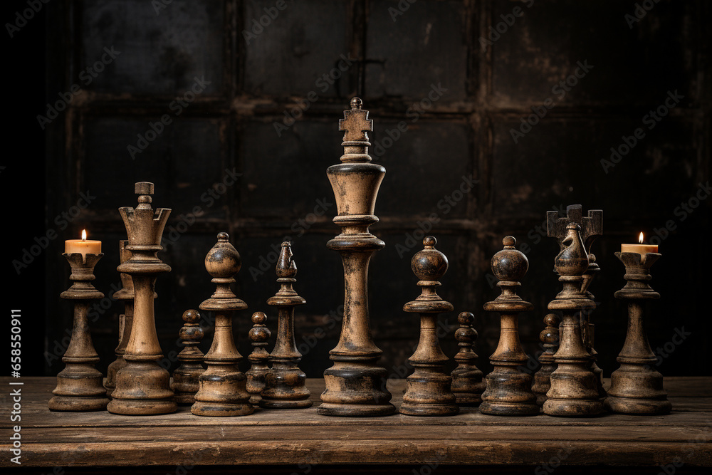 photo capturing the nostalgia of an antique chess set, highlighting its timeless appeal. photo capturing the nostalgia of an antique chess set, highlighting its timeless appeal.