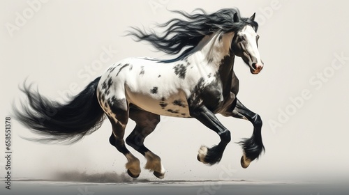 Gallop of white and black horses.