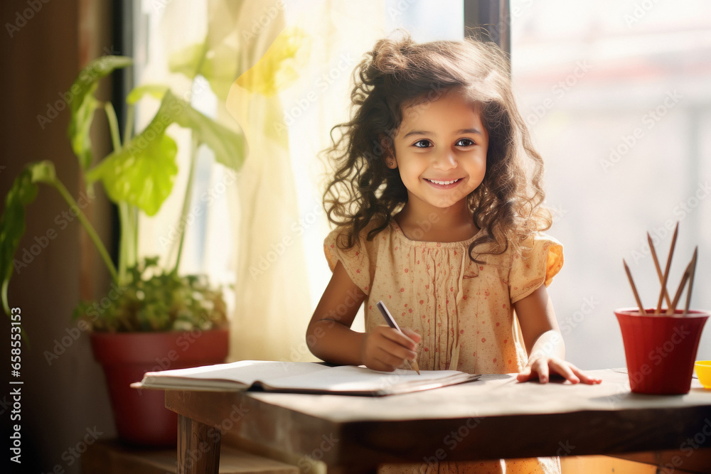 indian little girl drawing picture or studying at home indian little girl drawing picture or studying at home