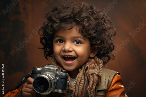 Indian little boy child holding camera and smiling © Neha