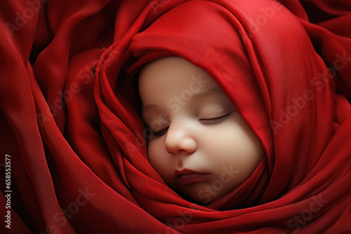 New born baby in red color cloth