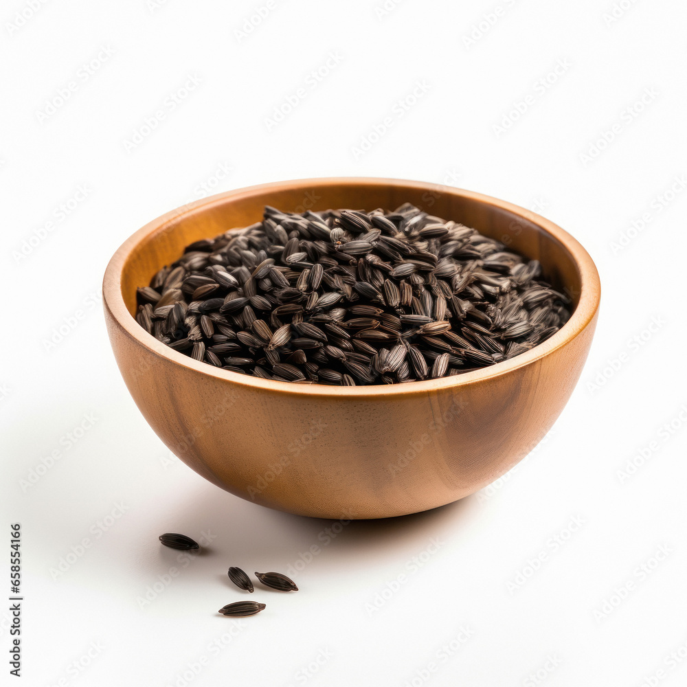black wheat in wooden bowl on white background black wheat in wooden bowl on white background