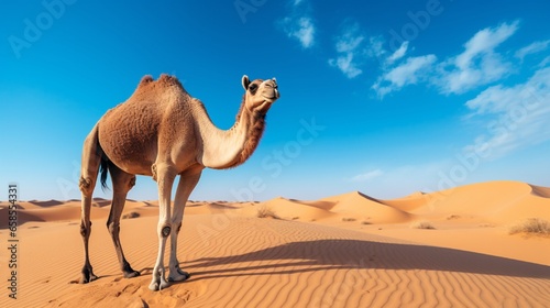 In the middle of the desert, there was a wild camel. 