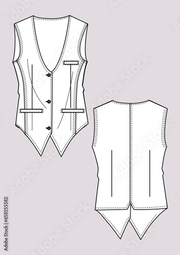 Gilet donna senza maniche disegno piatto sketch fashion illustration fronte e retro mock up vetttoriale