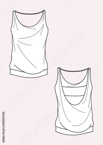 top donna jersey disegno piatto sketch fashion illustration fronte e retro mock up vetttoriale