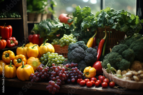 Fresh vegetables neatly arranged on market shelves. A colorful celebration of nature s bounty. Ai generated