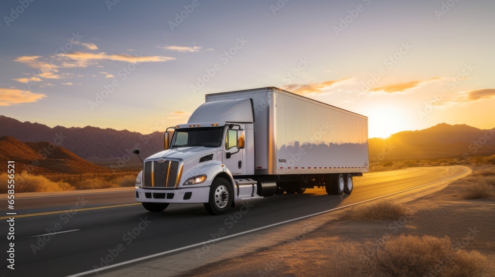 Truck Driving Into Sunset