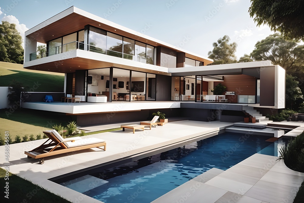 Fototapeta premium Modern House with swimingpool. building