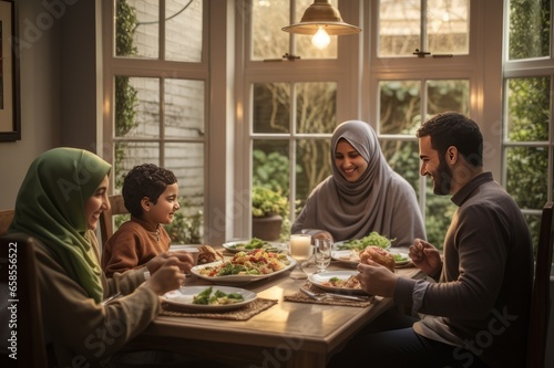 Asian Muslim family enjoying their dinner