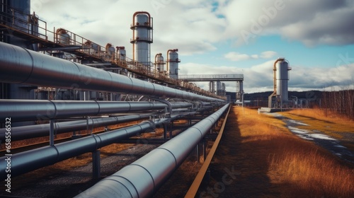 Industrial view at oil refinery plant pipe line