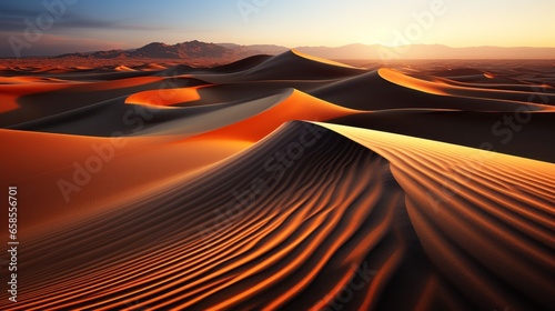 Black hills, a golden glow, a mighty sandy desert.