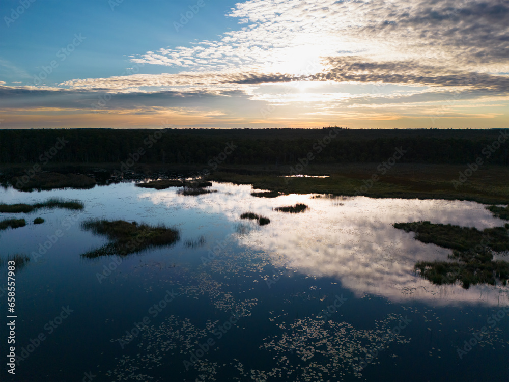 Nature of Estonia.  Sunrise at Lake Seli in autumn.